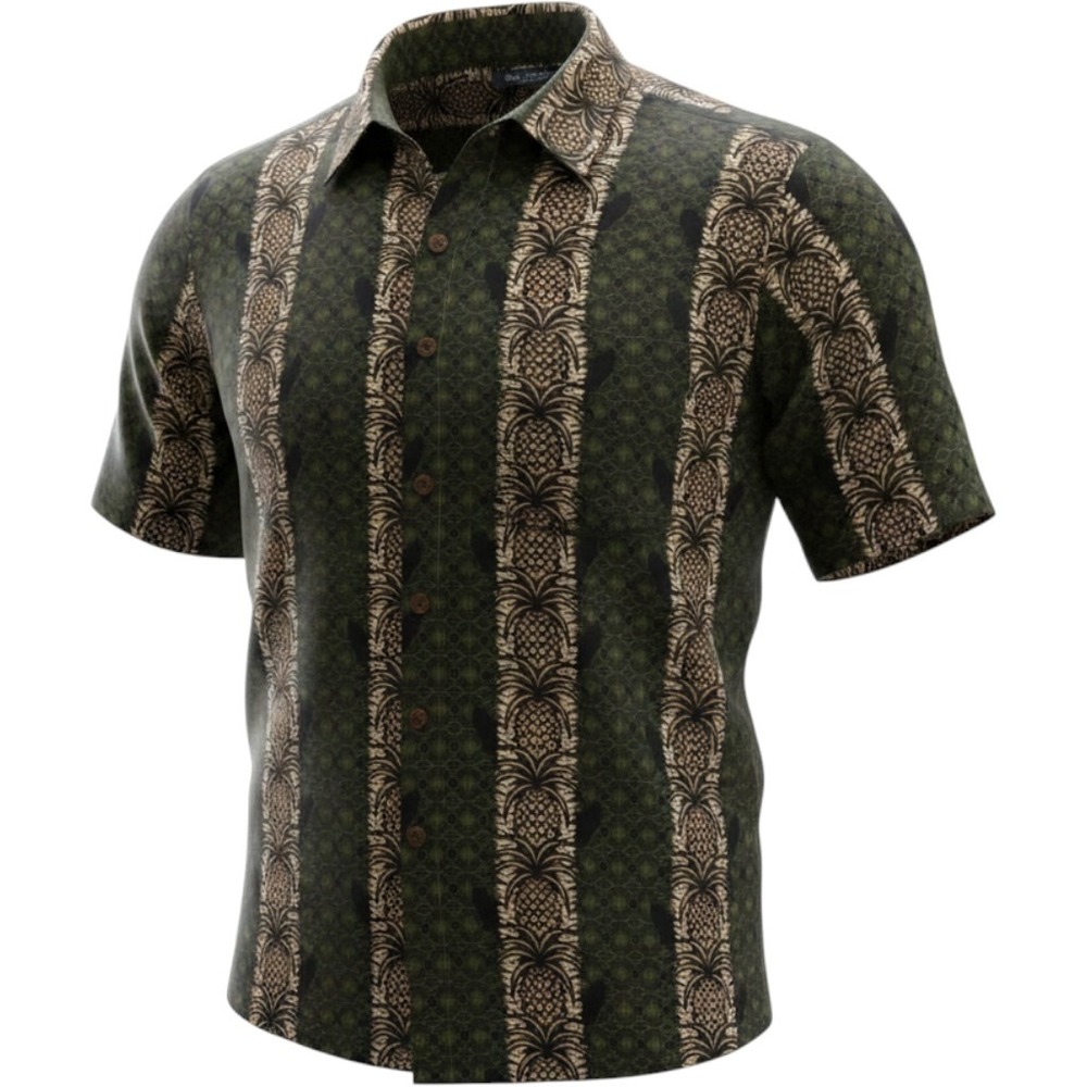 Puritan Mens XL Green Black Pineapple Geometric Rayon Short Sleeve Button Shirt